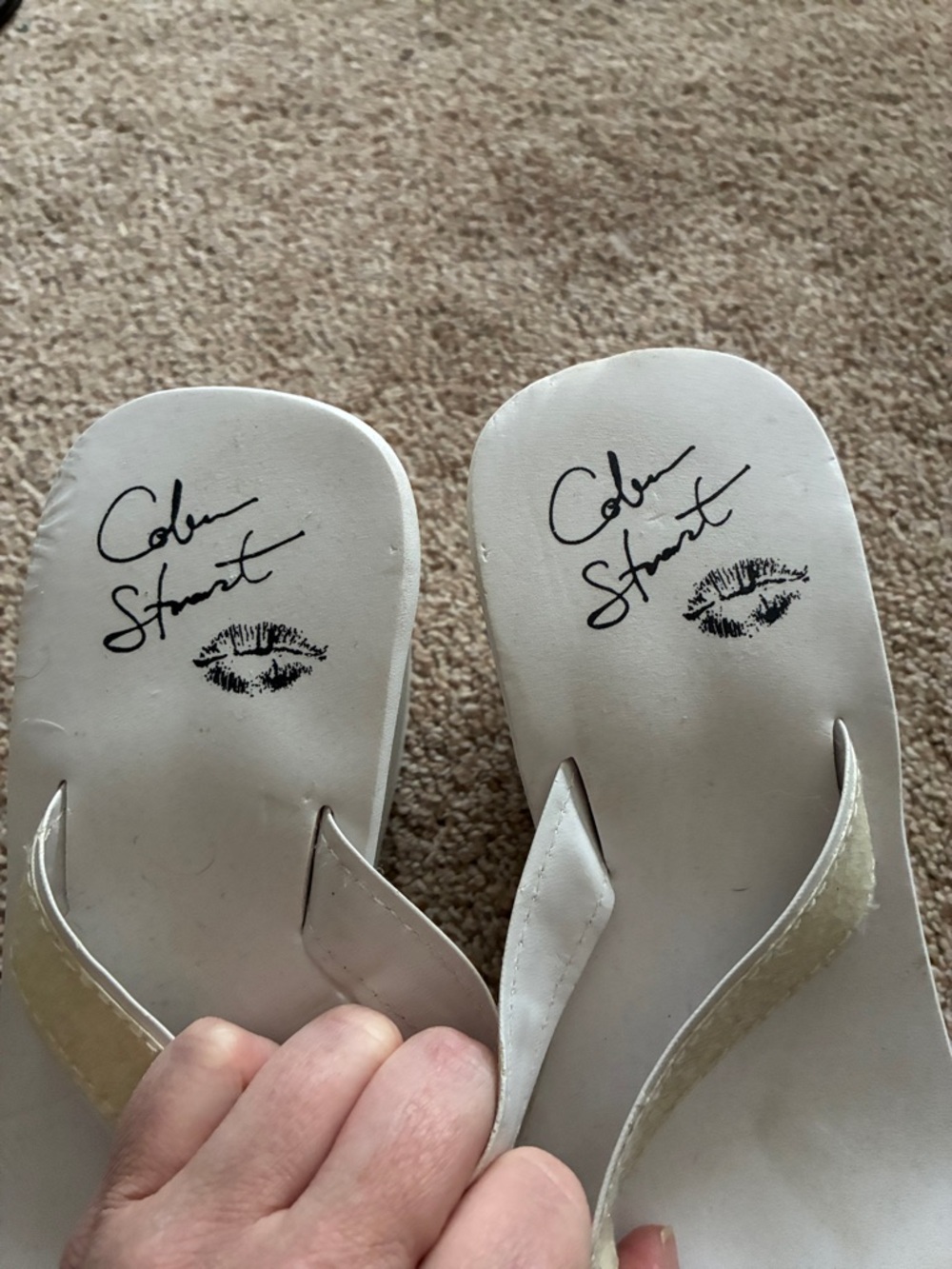 Colin Stuart White Wedge Sandals with Gold Shimmer Straps - Picture 2 of 5